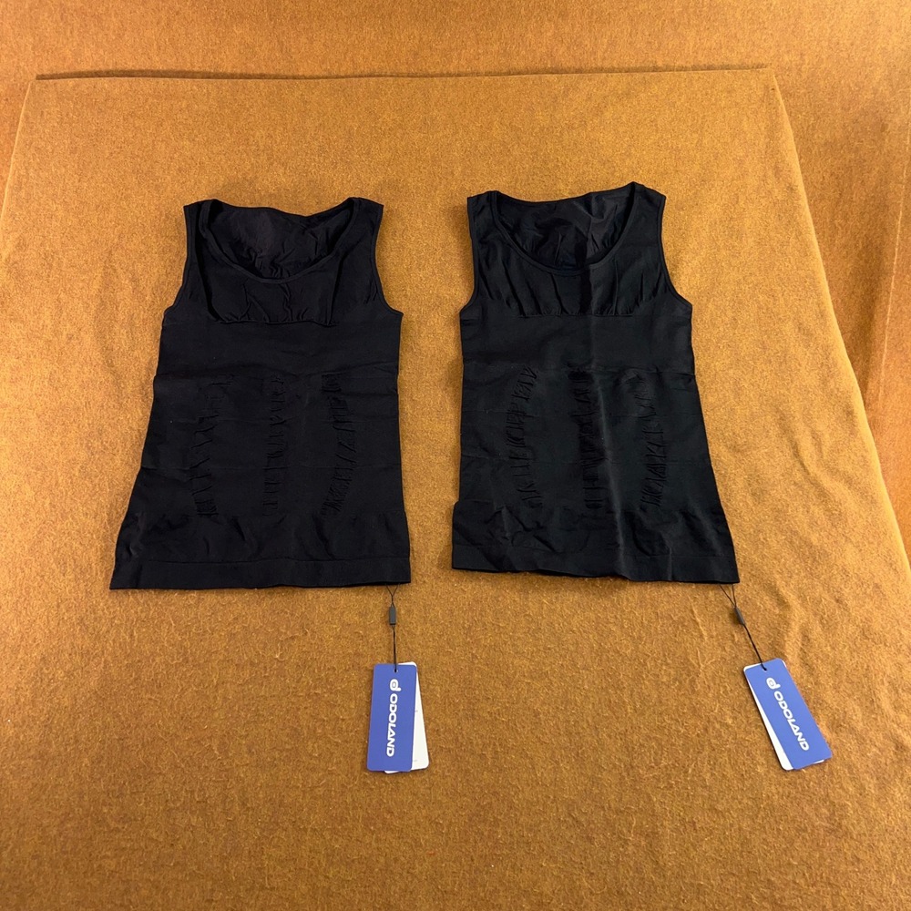 Odoland Mens Large Black Compression Tummy Control Slimming Shapewear Tank 2PK